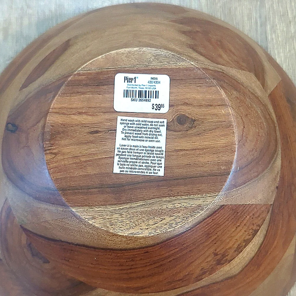 Pier 1 Imports Acacia Wood Bowl - NWT